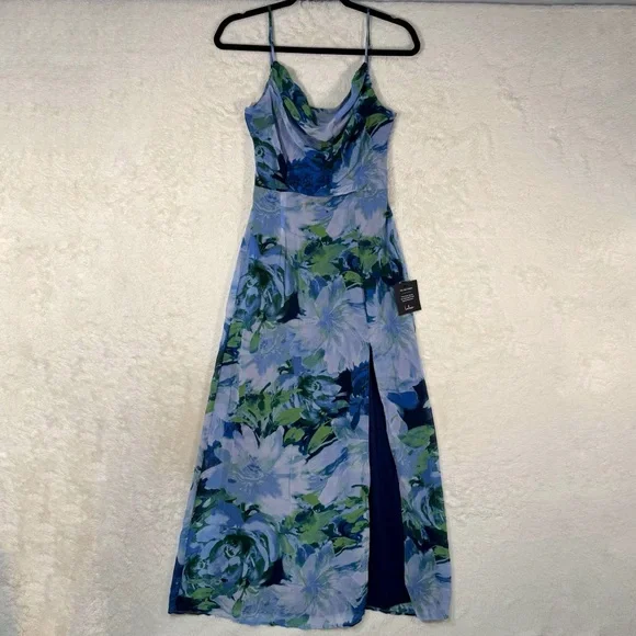 Lulus‎ Flowery Passion Blue Floral Print Cowl Neck Midi Dress Women’s Small NEW - Picture 3 of 14